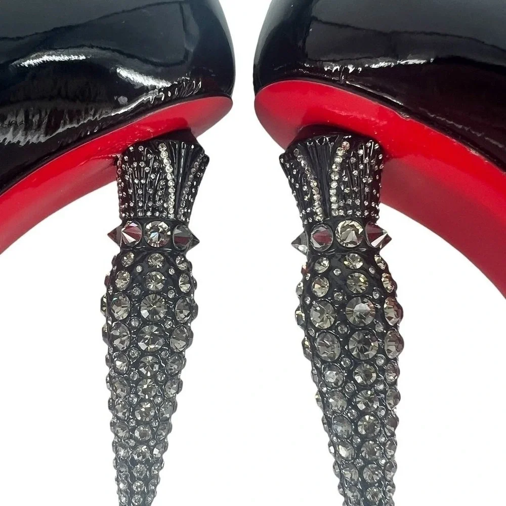 Christian Louboutin Limited Edition Black Lipstrass Patent Thigh Boots Size 37.5